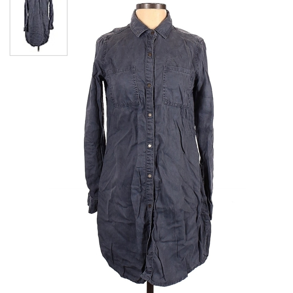 Max Jeans Grey Chambrey Snap Closure Long Sleeve Shirt Dress Women's Small S EUC